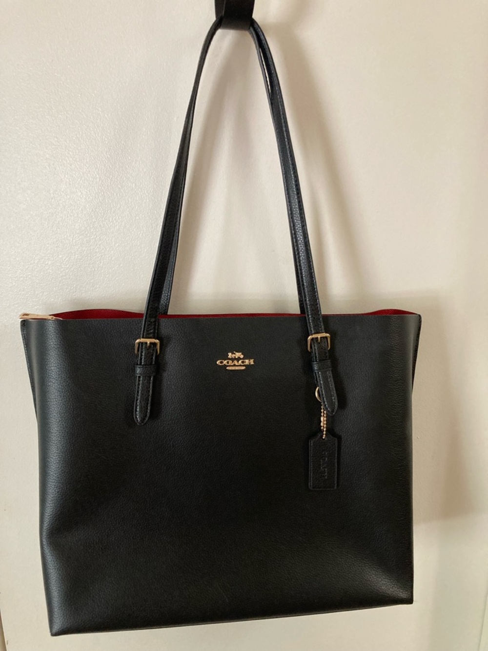 Coach Black Leather Tote with Red Interior and Gold Hardware - Picture 3 of 9